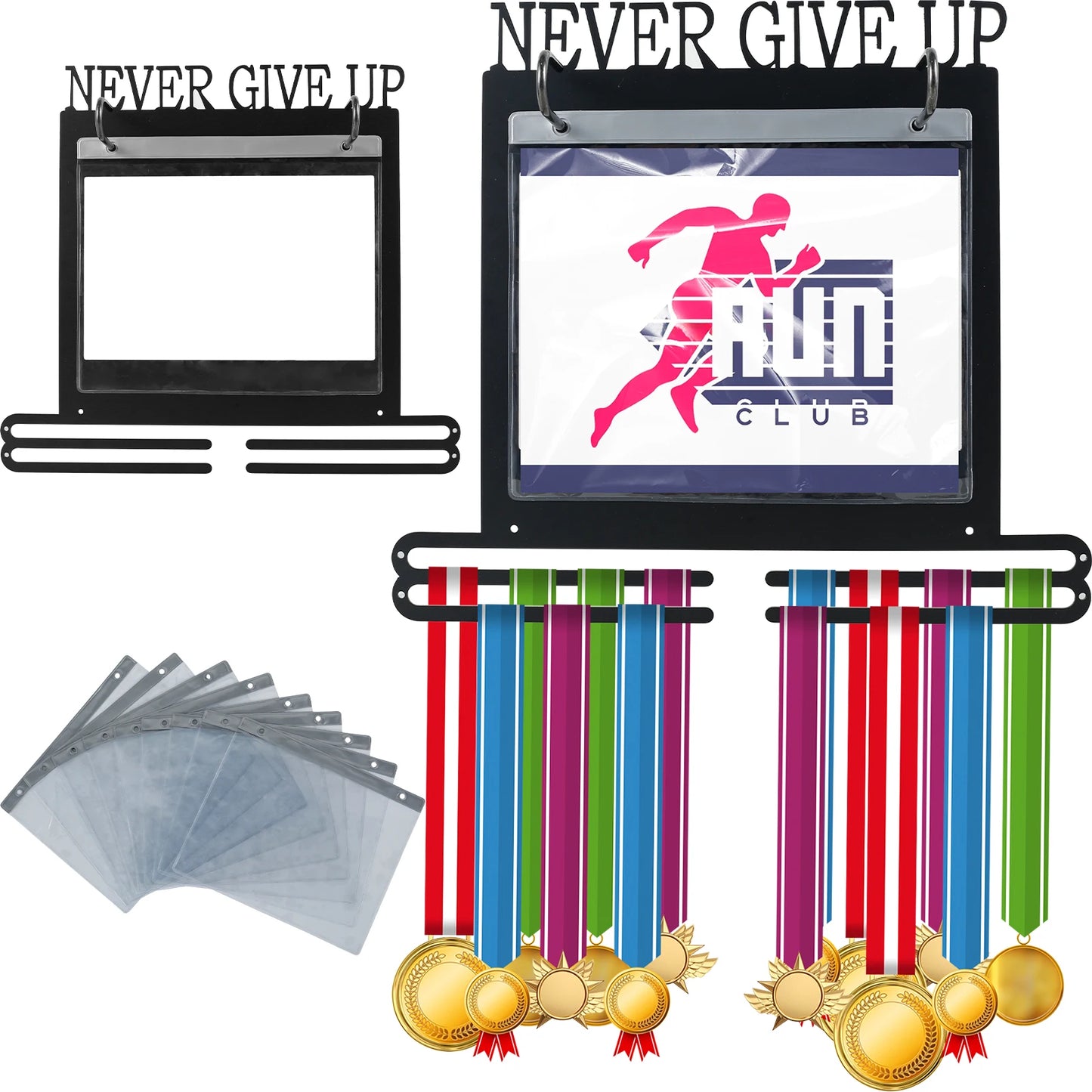 Medal Hanger Display Wall Mounted Medals Display Hanger with Number Bags and Hooks for Marathon Gymnastics Swim Race Decoration