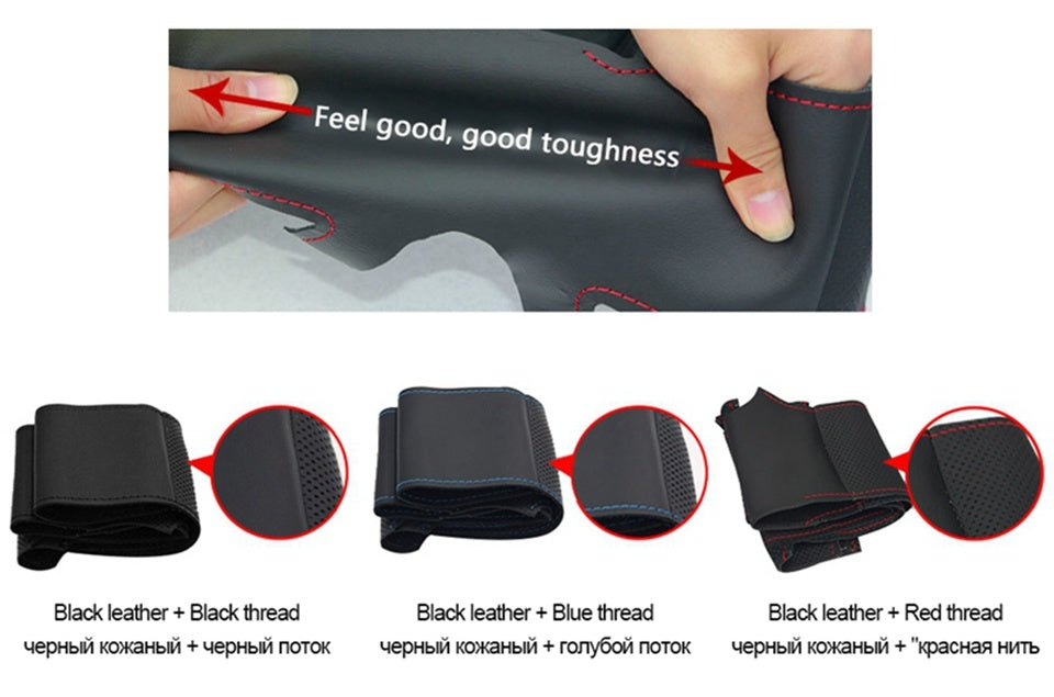 Black Non-Slip Genuine Leather peach wood grain Car Steering Wheel Cover For Mitsubishi Pajero 2007-2019 Galant Zinger 2008-2011