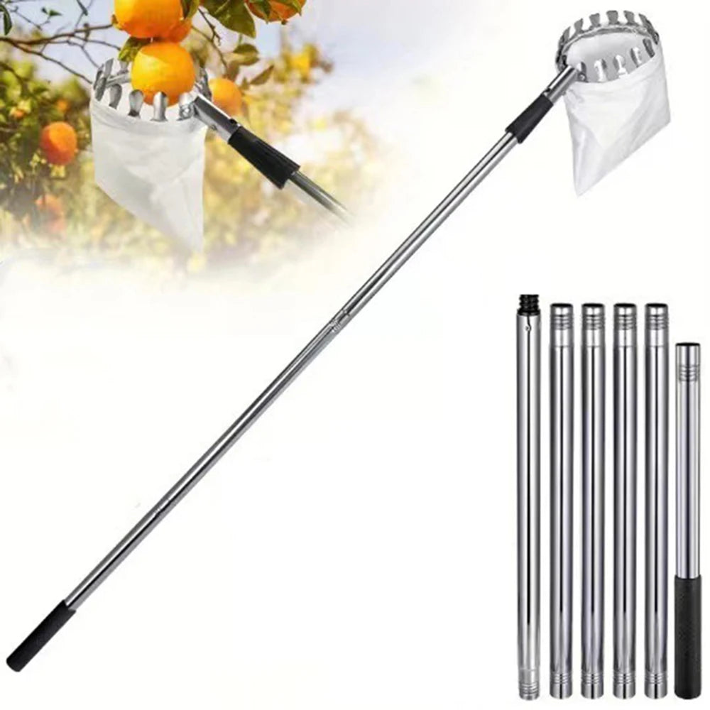 Fruit Picking Machine Stainless Steel Splicing Rod Fruit Picker Gardening Tool For Farm Orchard Catcher Apple Peach Fruit Tools