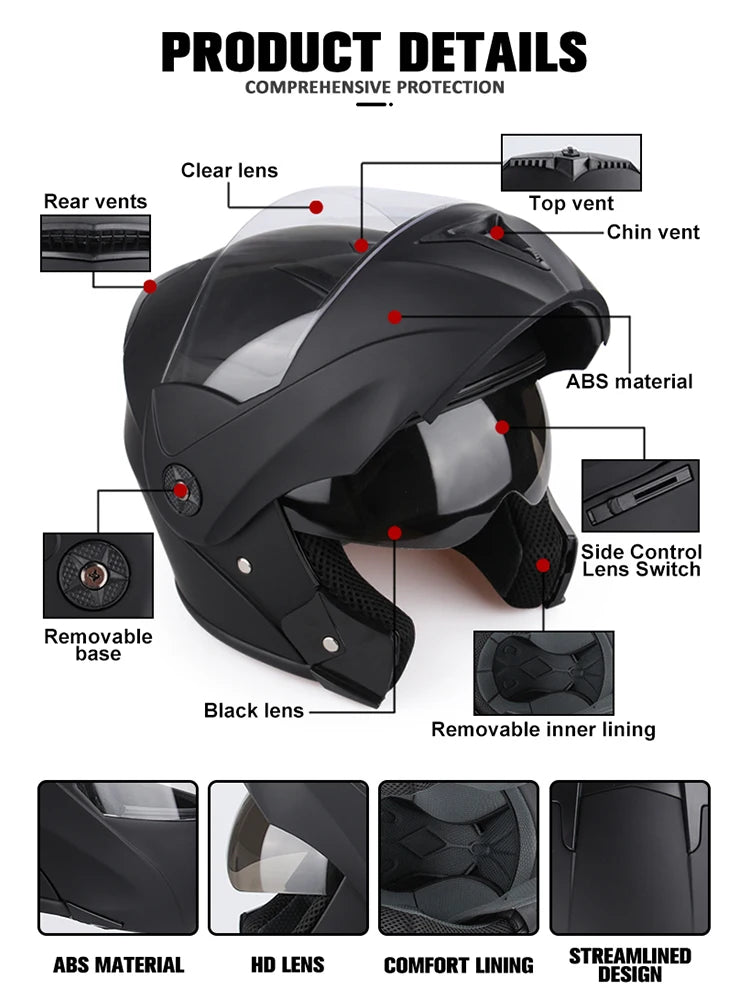 New Modular Motorcycle helmet full face racing with Double sun visor Women man flip up helmet Double lens DOT