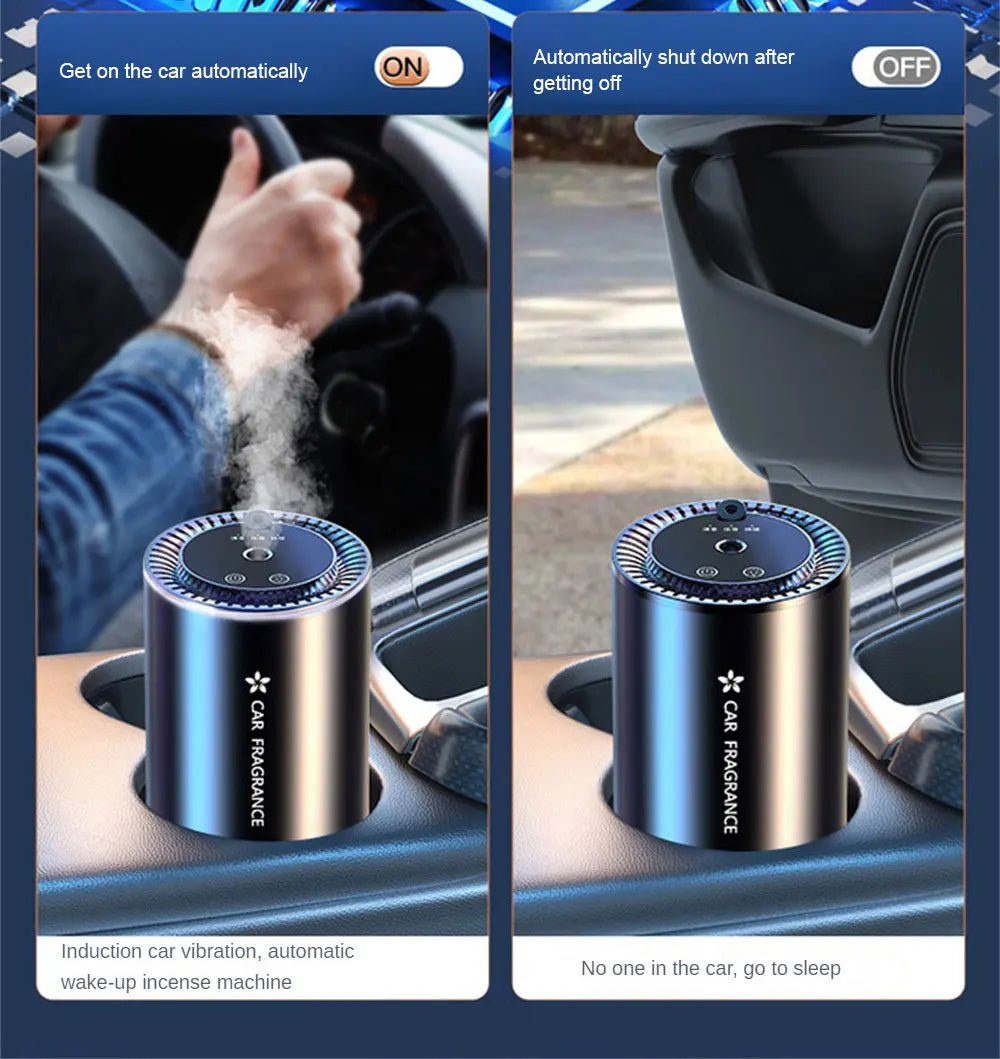 Car Air Freshener Essential Oil Fragrance Diffuser Smell Distributor USB Rechargeable Aromatherapy Scent Air Refresher LED Light