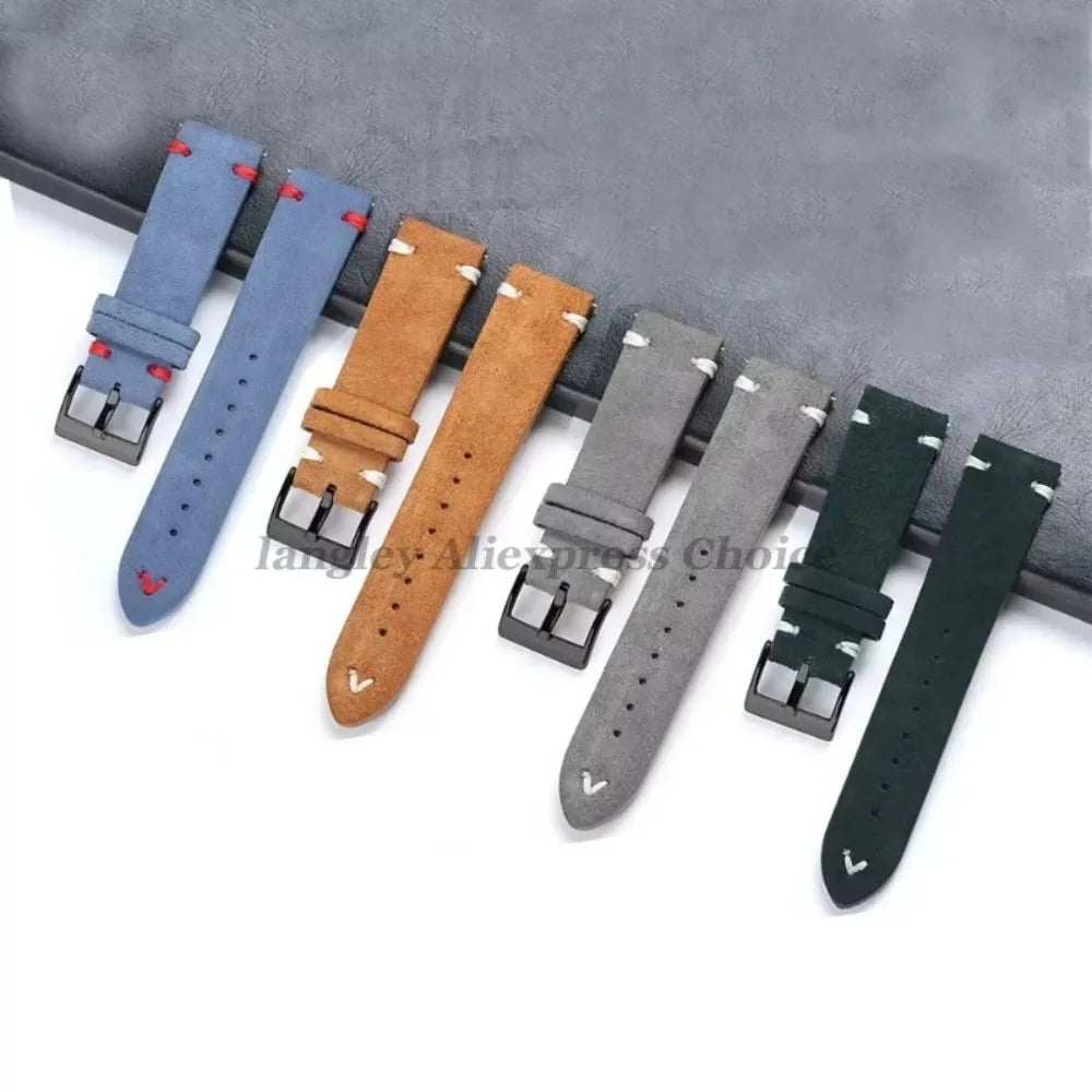 Soft Suede Watch Band 18mm 20mm 22mm Leather Strap Brown Blue Black Belt Replacement for Seiko Quick Release Men Women Bracelet