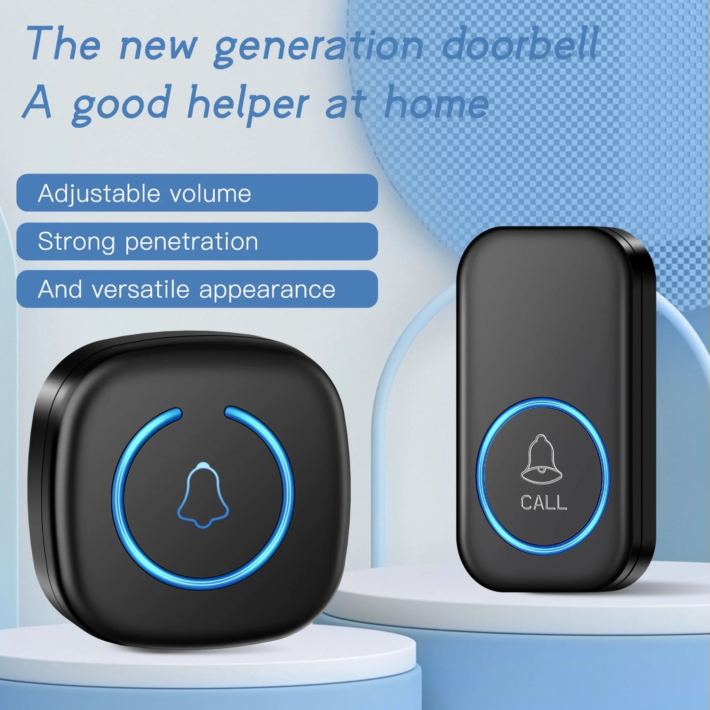 Wireless Doorbell 1000ft Range Loud Enough With 5 Volume Levels Door Welcome Chimes LED Flashing 1 Receivers & 2 Buttons