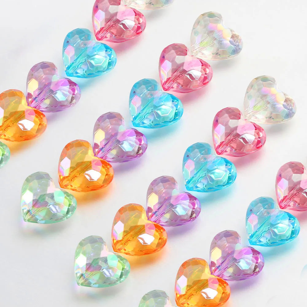 20pcs Mixed Color Love Heart Beads Clear Curtains Spacers for DIY Necklace Wind Chimes Christmas Valentine Gift Craft Materials