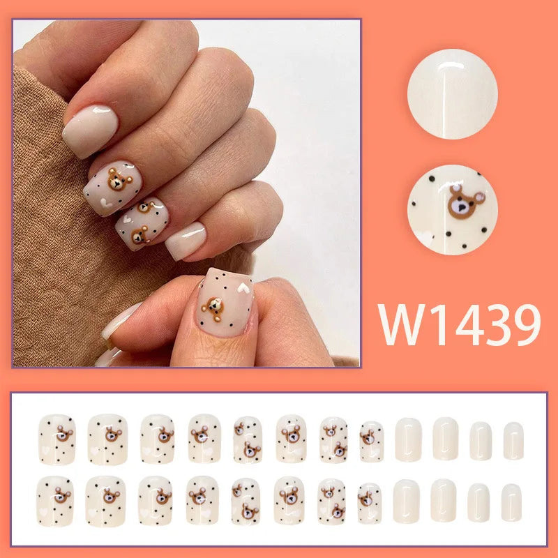 Mandarin Duck 24 Pcs Press on Nails Pink Gradient Fake Nails Glossy Artificial Finger Manicure Reusable False Nails