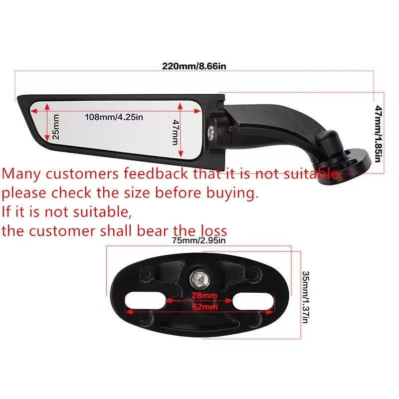 Motorcycle Mirror Modified Wind Wing Adjustable Rotating Rearview Mirror for YAMAHA YZF R6 R1 R25 R3 R125 R15 for Honda