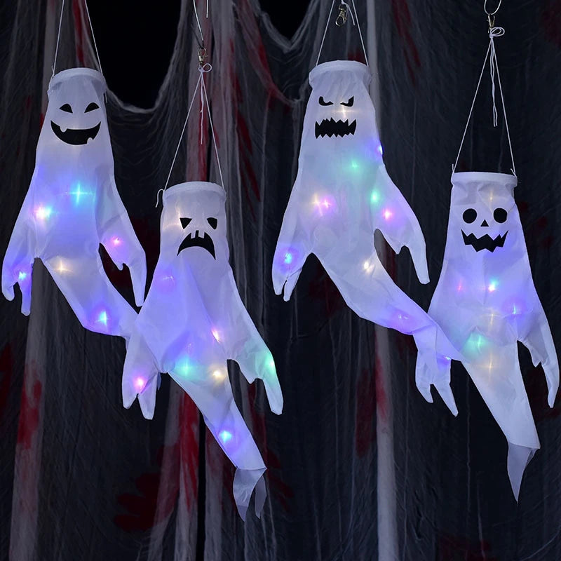 Halloween Ghost Hanging Decorations Glowing Ghost Windsock  Hanging Pendant for Outdoor Horry Hallow Day of The Dead Decoration