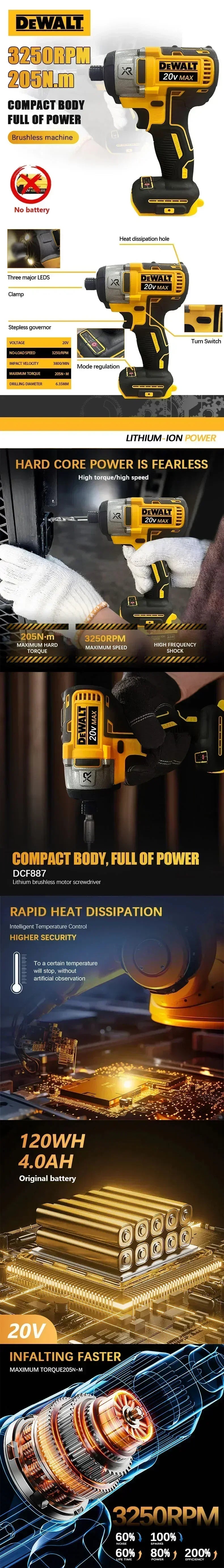 Dewalt DCF887  Brushless Electric Impact Driver Cordless Screwdriver Electric Impact Drill For Dewalt 20V Battery（no battery)
