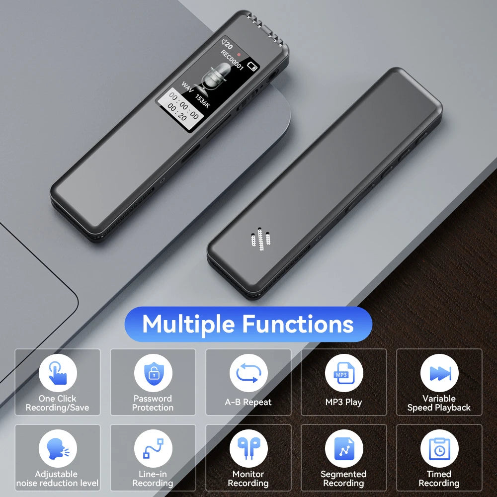 Digital Voice Recorder Up To Support 128G SD Card Portable MP3 Player Recorder With 512Kbps denoise Recording Work Interview