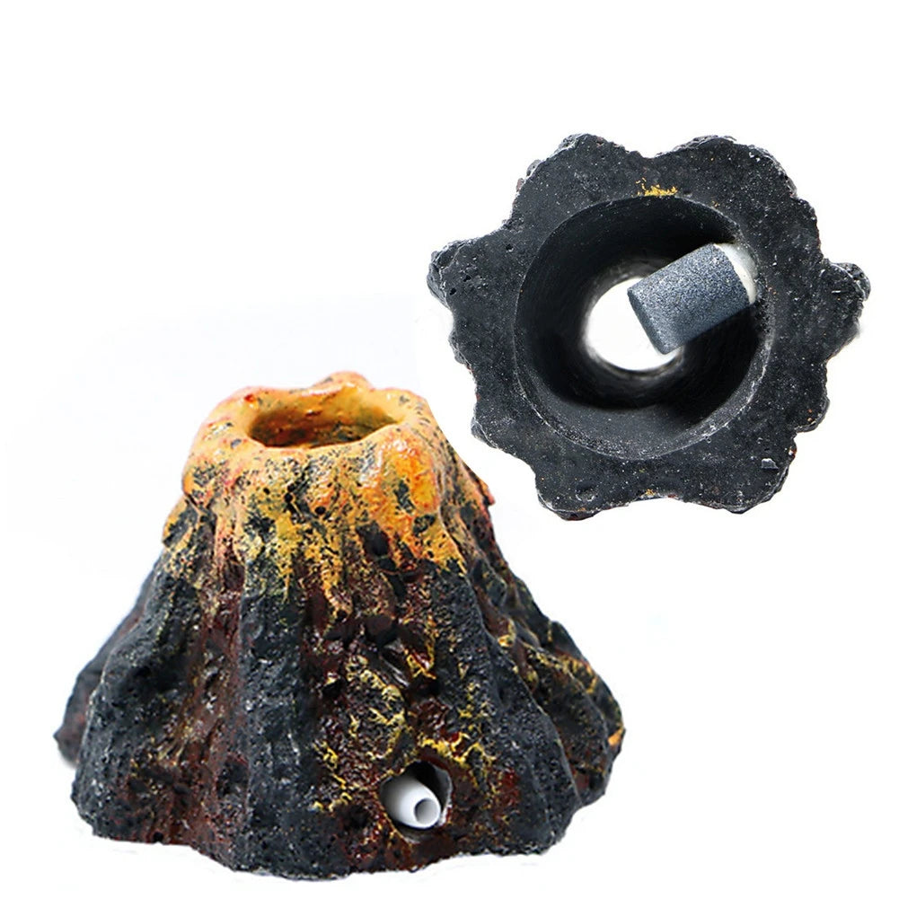1PC Aquarium Fish Tank Decor Volcano Shape Air Bubble Stone Oxygen Pump Decoration Hiding Fish Cave Resin Ornaments