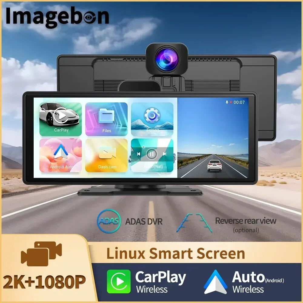 10.26" Imagebon K9 Dash Cam 2K ADAS Wireless CarPlay & Android Auto Car DVR GPS Navigation Siri Voice Control Dual Recording Dvr