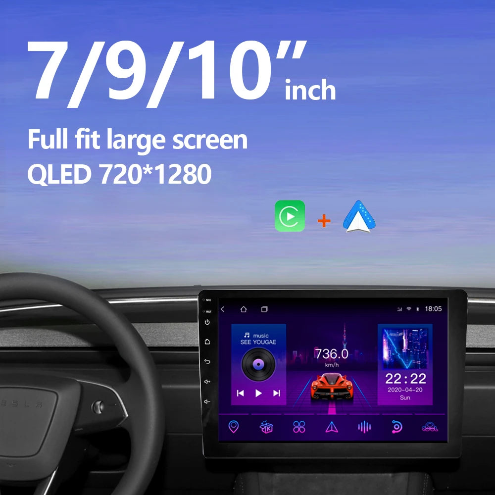 Android12 Car Radio Auto 8 Core 4+64G Din 9"/10" Universal QLED In-Dash GPS Navigation with Wireless CarPlay Reverse Camera AHD