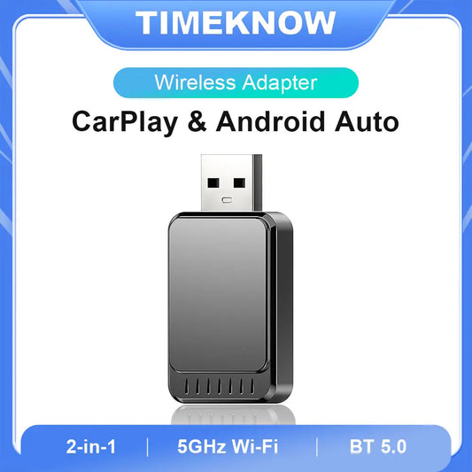 TIMEKNOW NEW Wireless CarPlay Android Auto Adapter Wired to Wireless 2 in 1 Mini Car Ai Box for Audi Toyota VW Peugeot