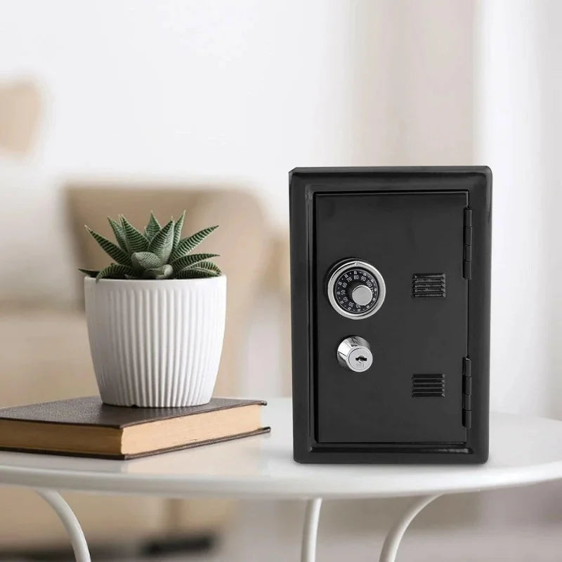 1Pc Black metal cash box with dual keys - secure coin and cash storage box