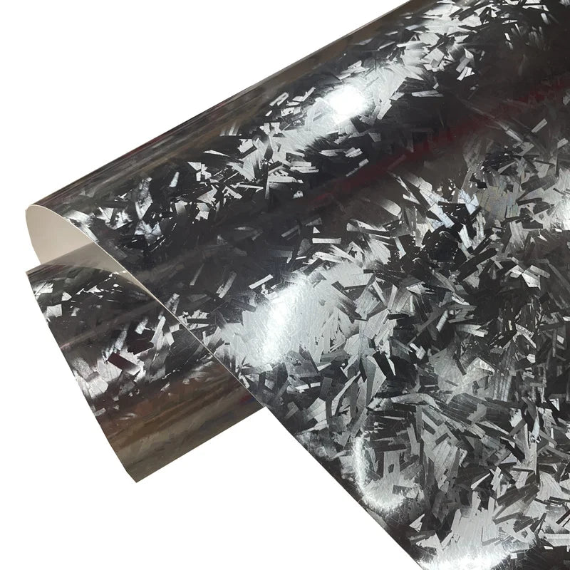 Premium Gloss Chrome Silver Forged Carbon Vinyl Wrap Film with Air Release Self Adhesive Decal Car Wrapping