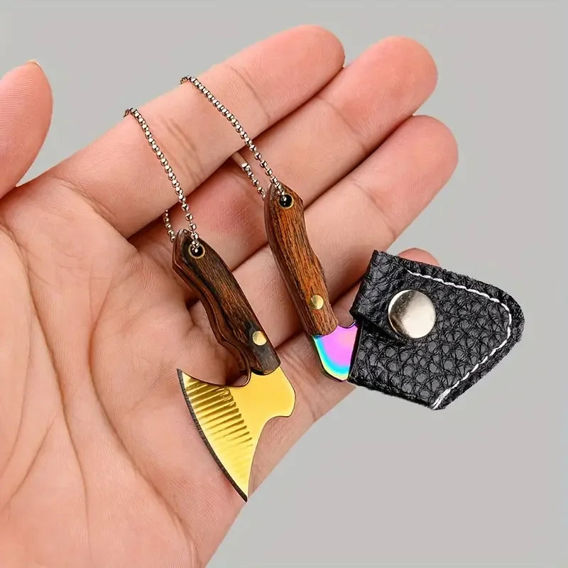 Mini Stainless Steel Small Axe Portable Key Chain, Small Kitchen Knife Disassembly ECD Gift Key Pendant Decoration, Outdoor Tool