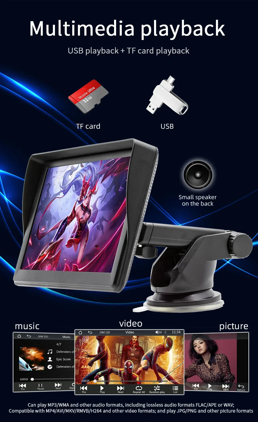 7 inch CarPlay Car Monitor Wireless Android-Auto Bluetooth FM Transmitter Buckup Camera Display USB HD MP5 Video Player