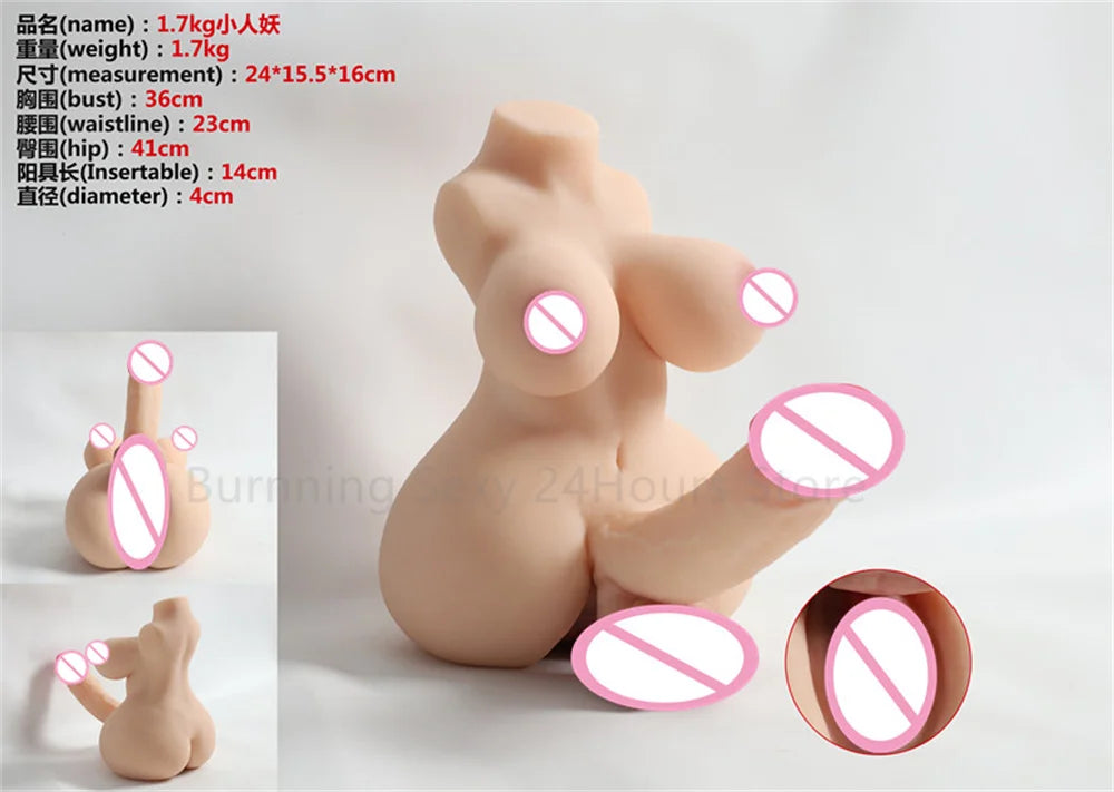 3D Realistic Shemale Body Sex Doll Male Torso 14cm Dildo Soft Penis Female Vagina Masturbator Anal Sex Toys for Women Men Adults