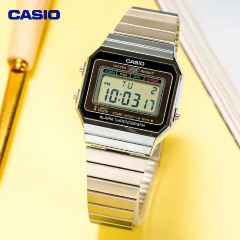 Casio Retro Digital Men's Watch Business Small Silver Gold Watch Series Small Square Watch Watch Multi-Functional Date Stopwatch