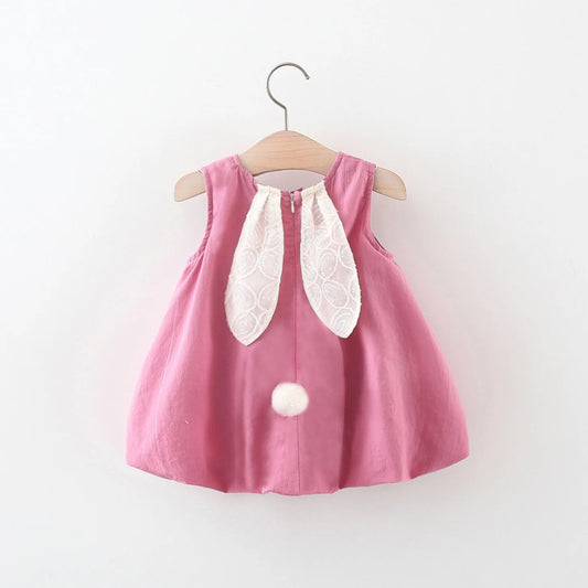 New Girls' Dress Summer Baby Girl Back Sequin Rabbit Ear Tail Solid Color Sleeveless Princess Dress
