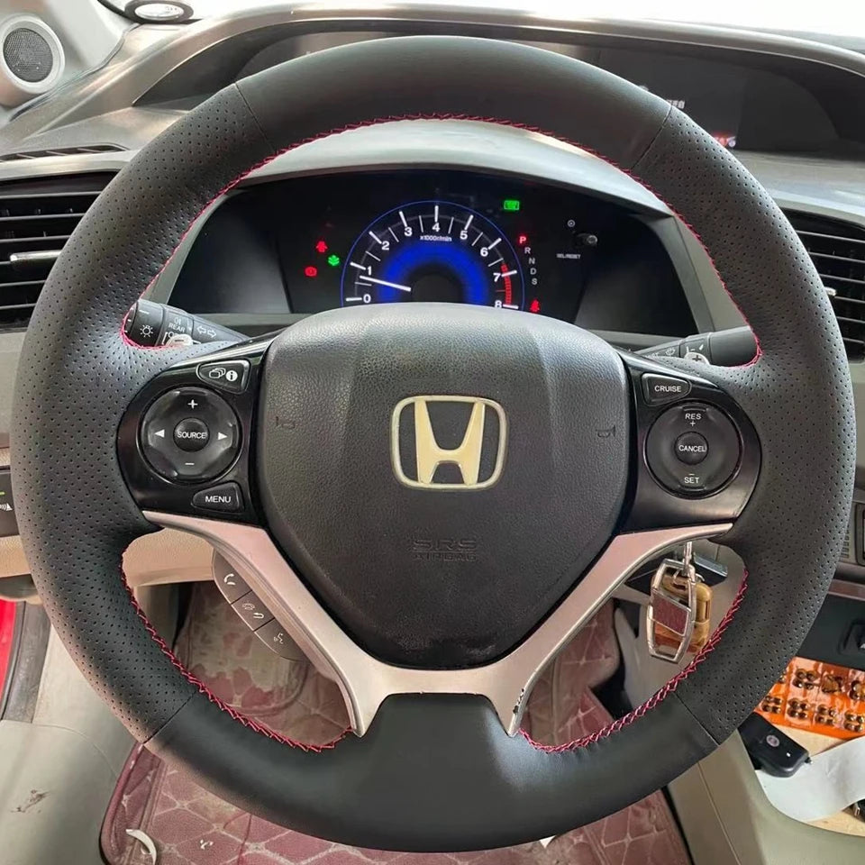 DIY Hand-sewing Steering Wheel Cover Black Microfiber Leather Car Steering Wheel Cover For Honda Civic Civic 9 2012-2015