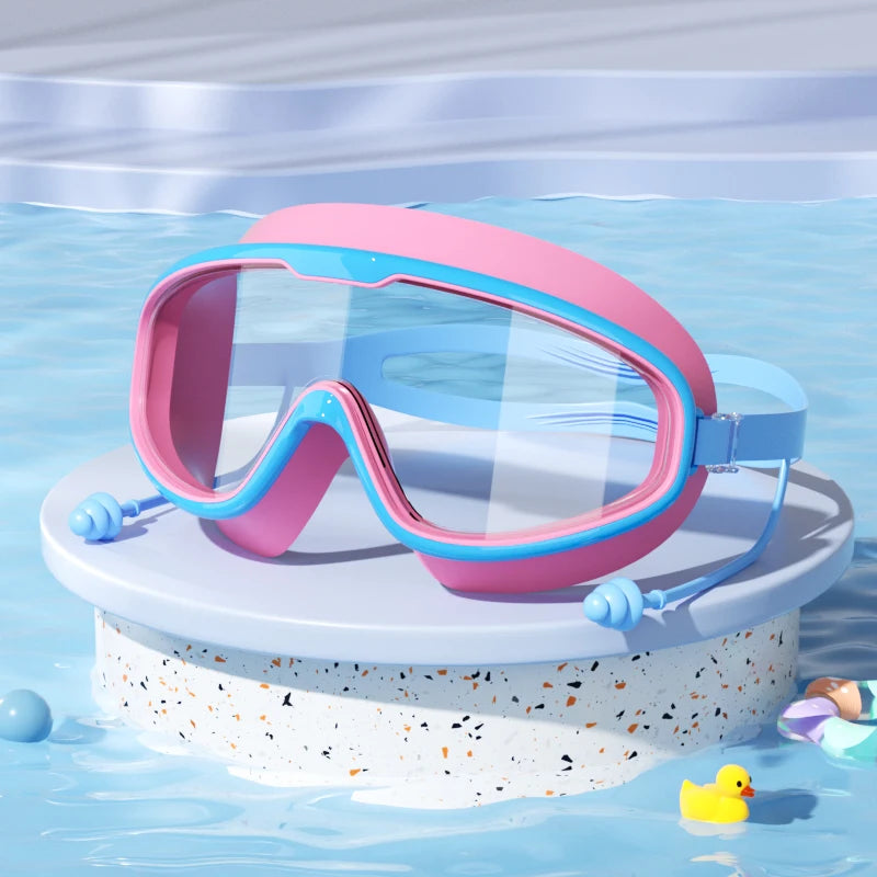 Kids Swimming Goggles Big Frame HD View Anti-fog Waterproof Children's Swim Goggles Boys and Girls Multi-color to Choose