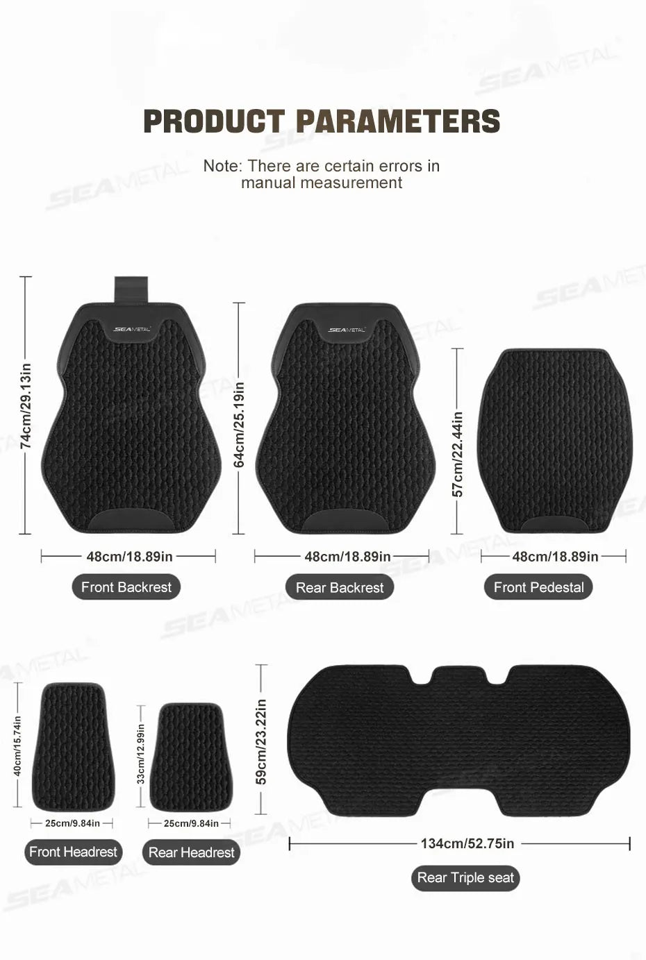 SEAMETAL Four Seasons Car Seat Cover Front Rear Car Seat Cushion Airbag Compatible Seat Protector Breathable Car Accessories