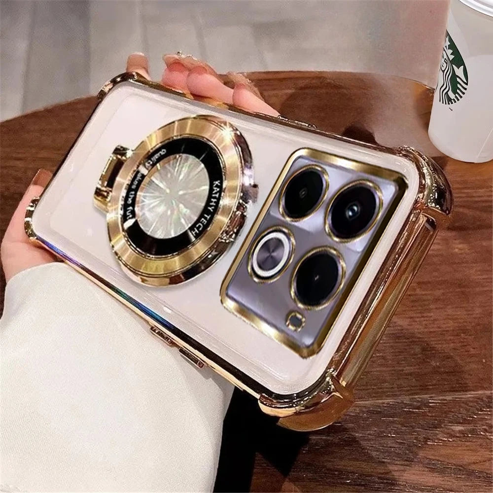 Luxury Plating Holder Phone Case For Infinix Note 60 50 30 40 Pro 50X 50S Smart 20 10 9 8 7 6 5 Shockproof Silicone Stand Cover