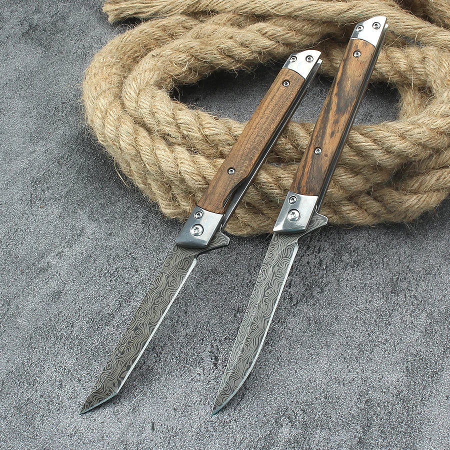 Portable Damascus Carry Pocket Knife Survival Knife Folding Knife Outdoor Tactical Knife Survival Camping Knife Wooden Handle