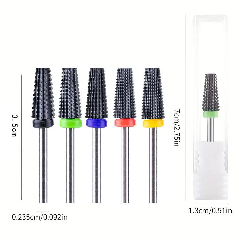 Black 5 in 1 Ceramic Nail Drill Bit For Electric Drill Machine 3/32" Shank Milling Cutter Fast Remove Acrylic Or Hard Gel
