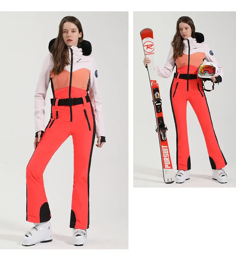 2025 Winter Skiing Suit Women Slim Fit Ski Overalls New Female Snowboard Clothes Outdoor Sport Pro Windproof Warm Snow Jumpsuit