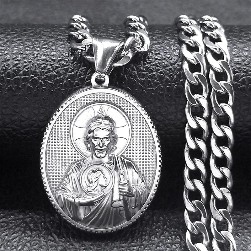 Stainless Steel Cross Jesus Pendant Necklace for Men Gold Color Hip Hop Cuban Chain Religious Crucifix Necklaces Jewelry NZZ470S