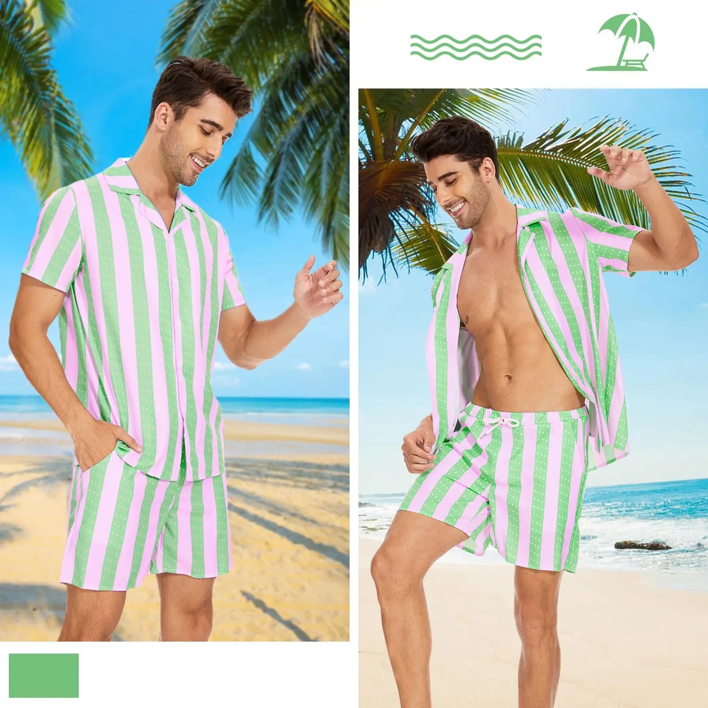 Men's New Hawaiian Short-Sleeved Shirt Shorts Set Summer Daily Travel Shirt Beach Casual Drawstring Shorts Jungle Print Set