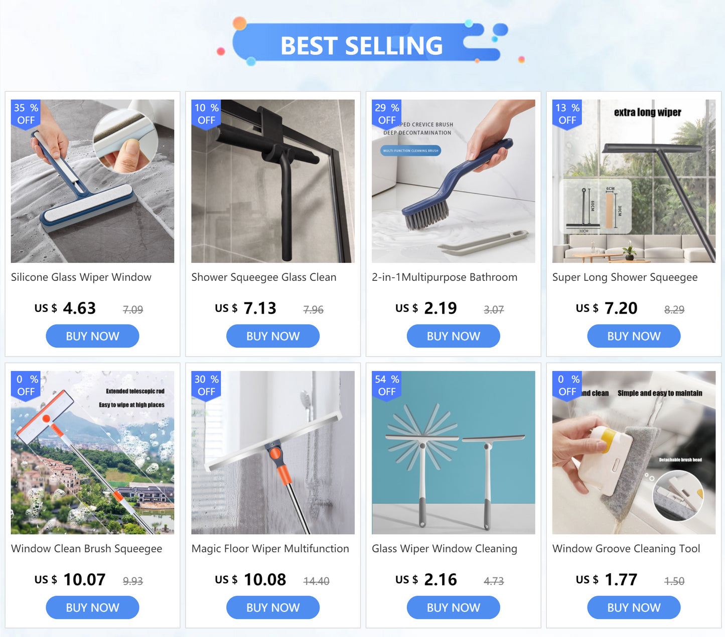 Mini Plastic Glass Mirror Scraper Holder Window Shower  Cleaning Wiper Tool Bathroom Blade Shower Squeegee Household Accessory