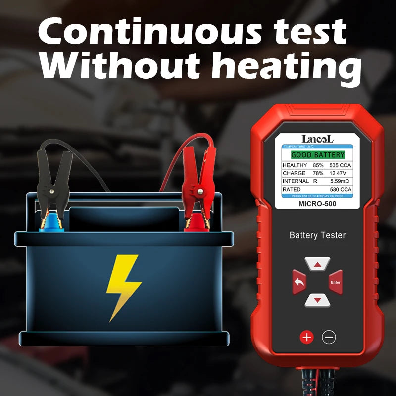 Lancol Micro 500 12V Car Battery Tester 40-3000 CCA Lithium Battery Test Lead Acid Battery Analyzer LED Display with QR Code