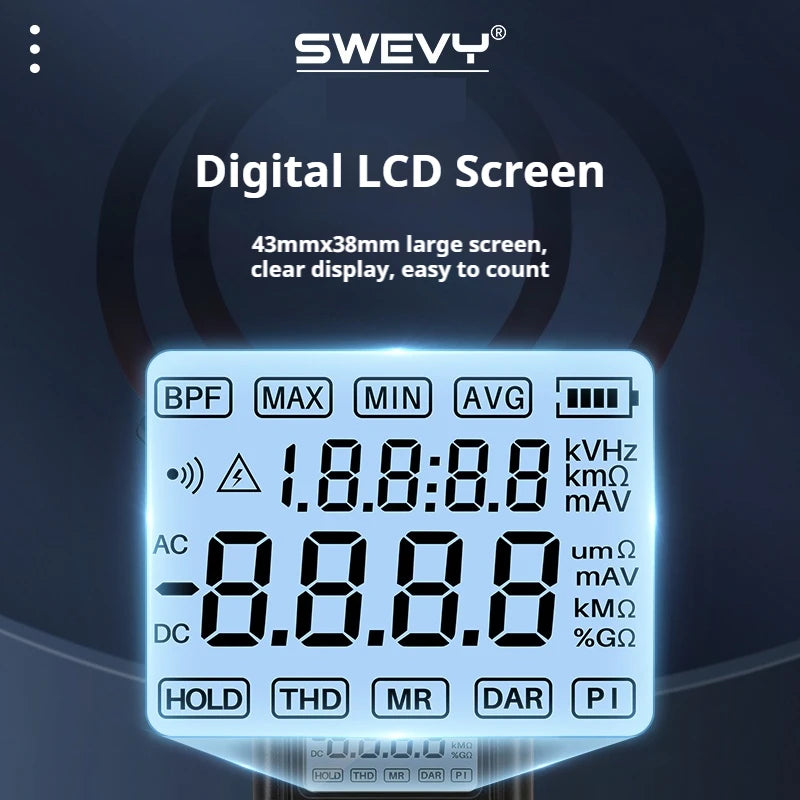 SWEVY SW1018A LCD Backlight Digital Flexible Current Clamp 0 mA - 9999A AC/DC Voltage, AC Current, and Resistance Test Multimete