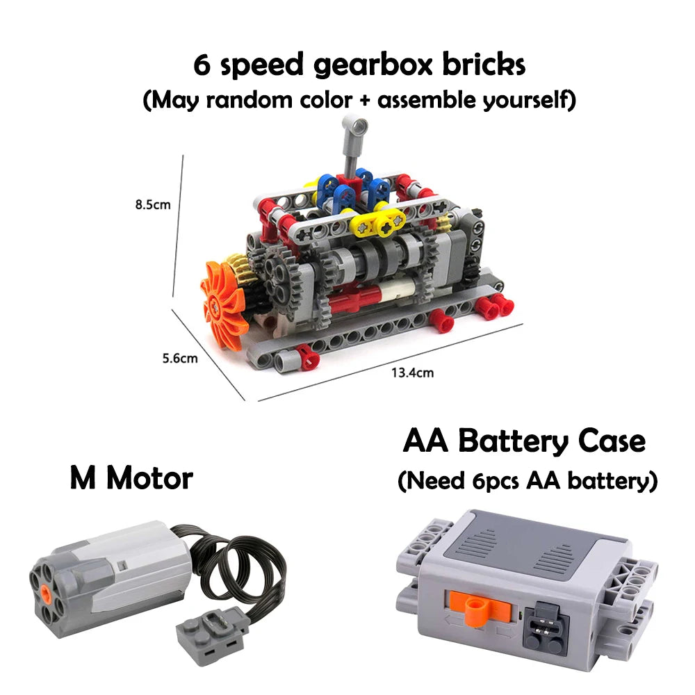 MOC 6 Speed Gearbox Engine Manual Transmission Model APP Control M Motor AA Battery Box 8883 8881 Building Block Power Functions