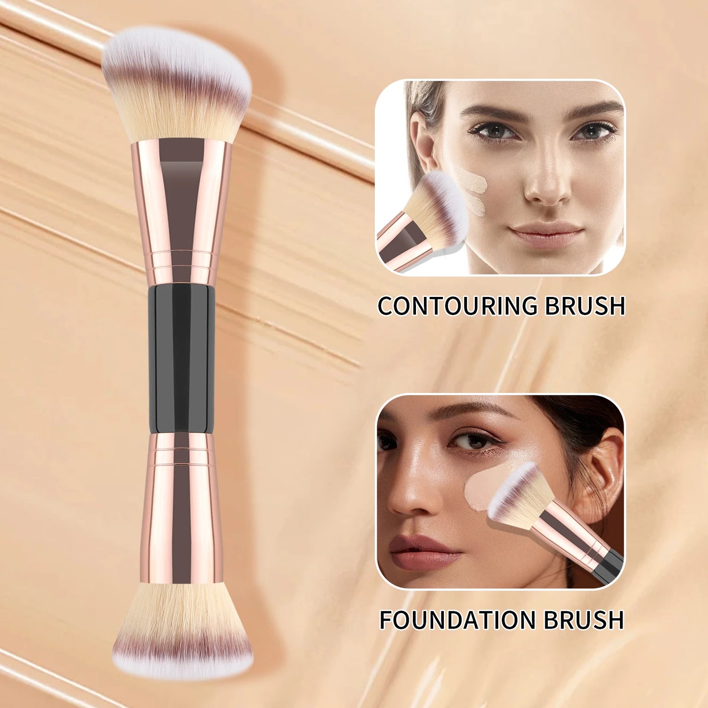 Concealer Brush, 1pcs Wooden Classic Double headed design Multifunctional Makeup Brush Cosmetic Makeup Tool for Beginner
