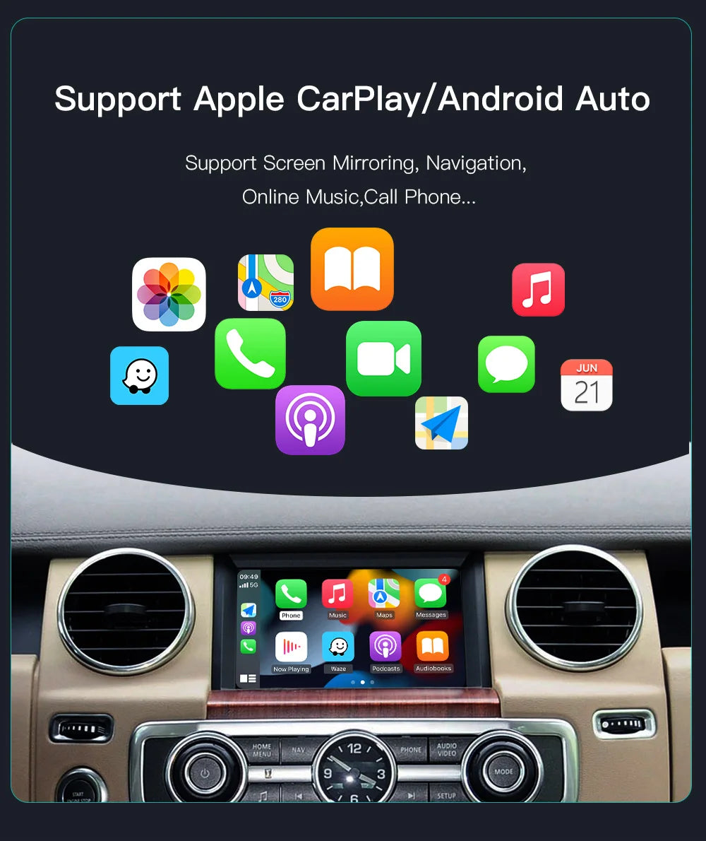 AUTOABC  Wireless Carplay Android Auto Fits For Land Rover Jaguar Bosch Discovery4 Evoque Freelander2 XE XF XJL Mirroring