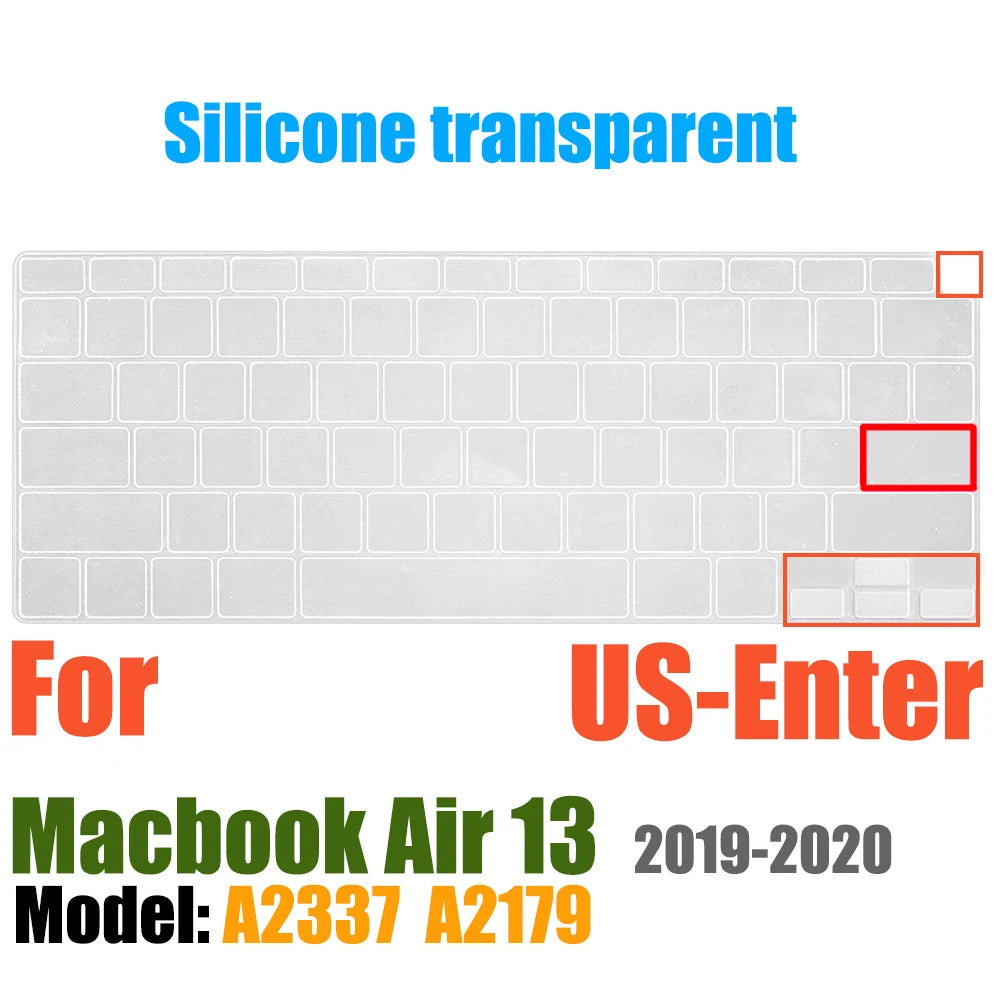 Keyboard Cover For MacBook Air 13 inch 2022 2021 2020 Release A2337 M1 A2179 with Touch ID Waterproof Protective Silicone Skin