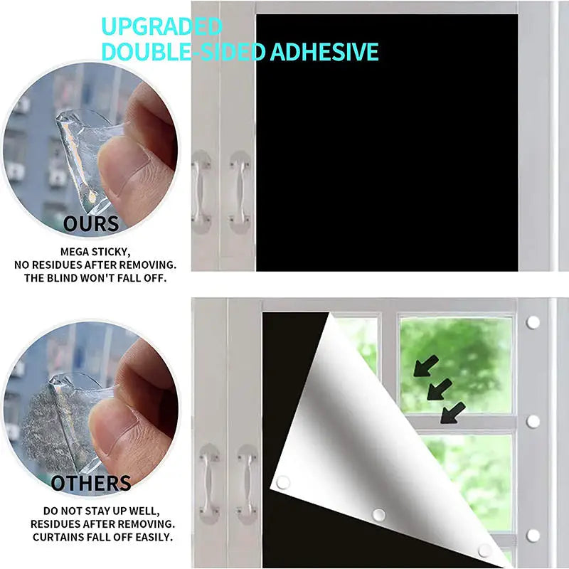 100% Blackout Curtain Removable Portable Travel DIY Blocking Window Film For Living Room Home Non-perforate No Drill Black Cloth