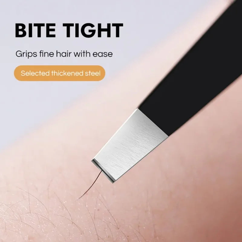 CNK  Wholesale Stainless Steel Black Eyebrow Tweezer with Slant and Flat Point Beauty Tools for Eyebrows & Ingrown Hair Removal
