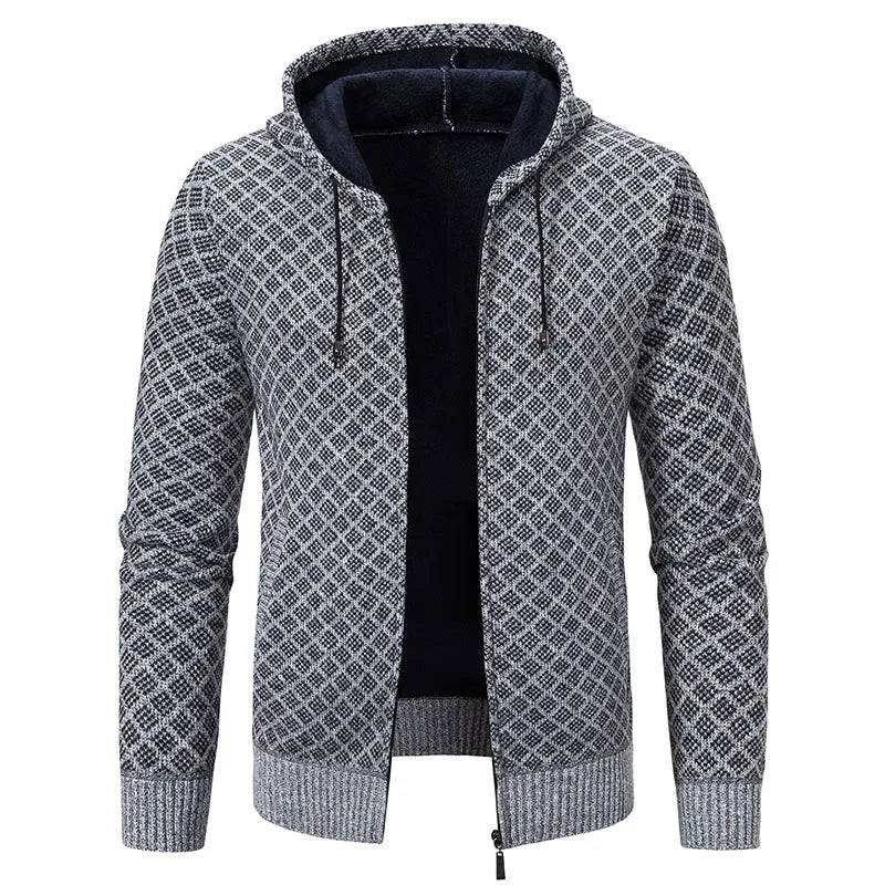 Men's Winter Knitted Sweaters Zip Up Knit Cardigan Casual Hooded Outwear Mens Sweater Coat Versatile Top Clothes