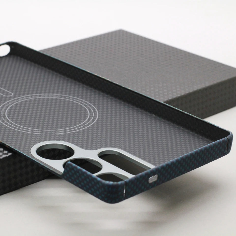 HANWOR Magnetic Carbon Fiber Phone Case for Samsung Galaxy S25 Ultra 600D Aramid Fiber Magnetic Cover S25 Ultra Magsafe Case
