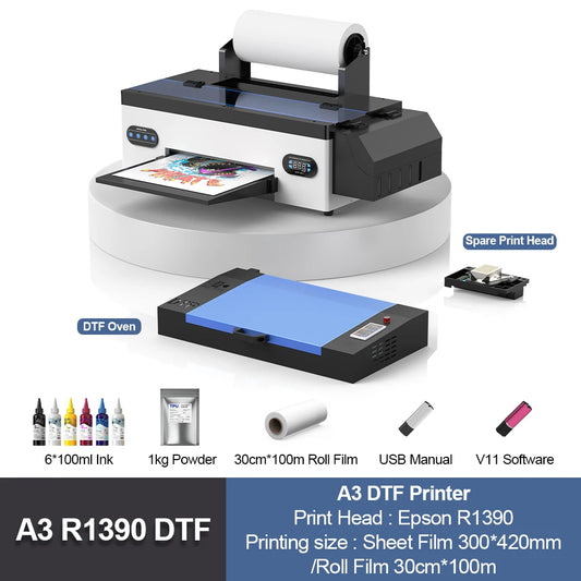 A3 DTF Printer for Epson R1390 with Roll Feeder Heat Transfer Direct to Film TShirt Printing Machine A3 DTF Printer for Clothes