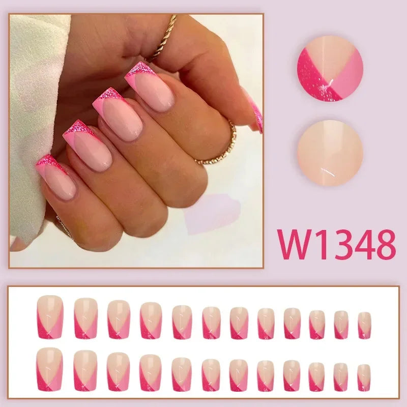 Black Ink Style Fake Nail with Jelly sticker Press on False Nails Wearable Round Head Oval Full Cover Nail Tips