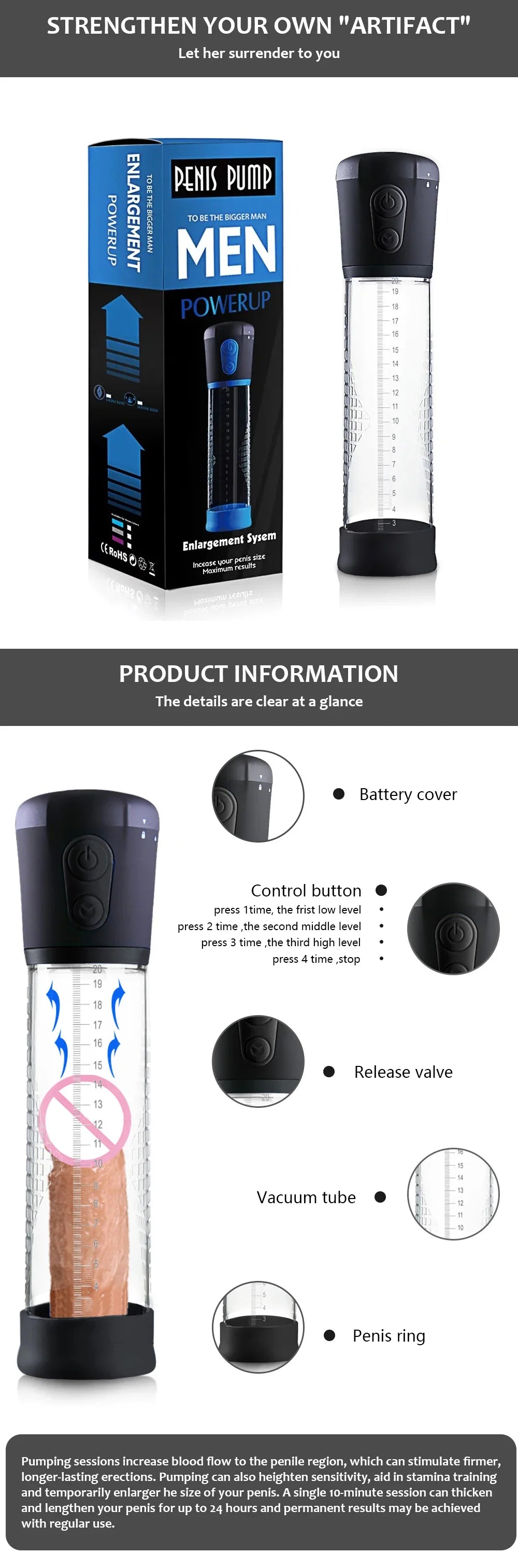 Sex Toys Electric Penis Pump Penis Enlarger Vacuum Pump for Men Adult Male Masturbator Penile Bigger Trainer Penis Enlargement