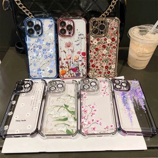 Luxury Plating Clear Flower Case For Realme 15 14 Pro Plus 15T 5G C53 C51 C55 C15 C20 C35 C33 C85 12 13 9 Pro Plus GT 7 Cover