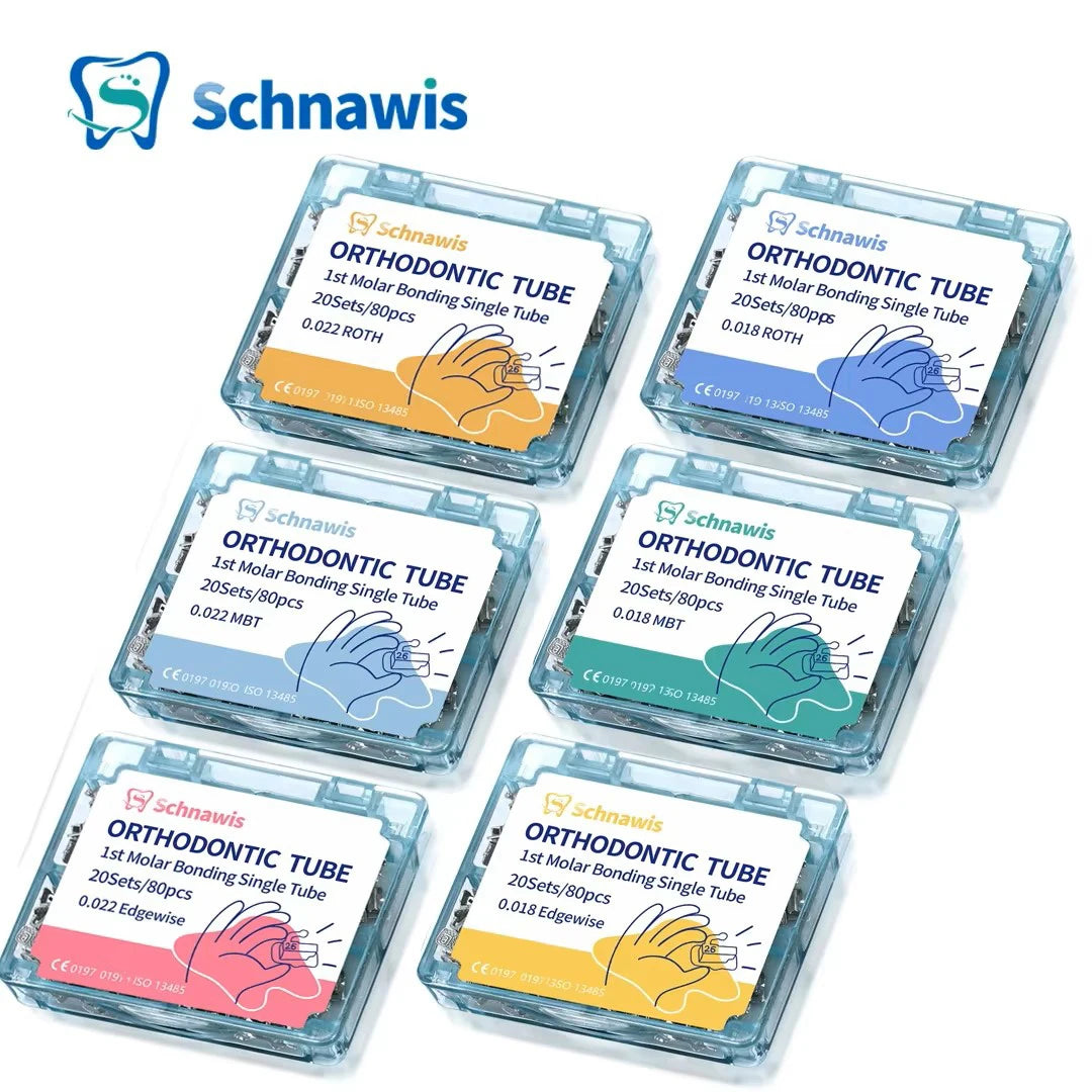 80Pcs/20Sets Dental Orthodontic Buccal Tube Bondable Convertible Single Tube 1st Molar Bondable 0.022 0.018 MBT Roth
