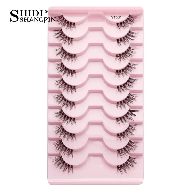 3/5/10Pairs Half False Lashes Natural Short 3D Cat Fake Mink Eyelashes Extension Winged Fluffy Wispy Faux Cils Clear Band Makeup